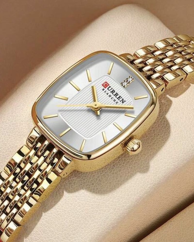 Reloj Curren Blanche dorado, esfera cuadrada