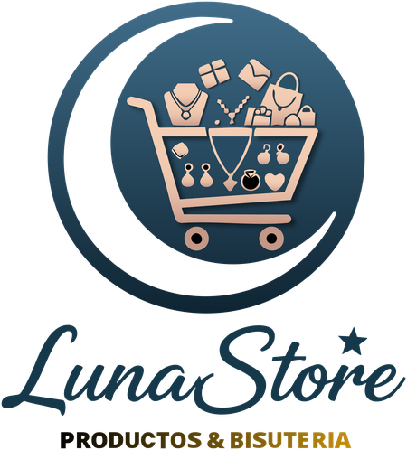 Logotipo de Luna Store: carrito de compras con bisutería dentro de una luna creciente